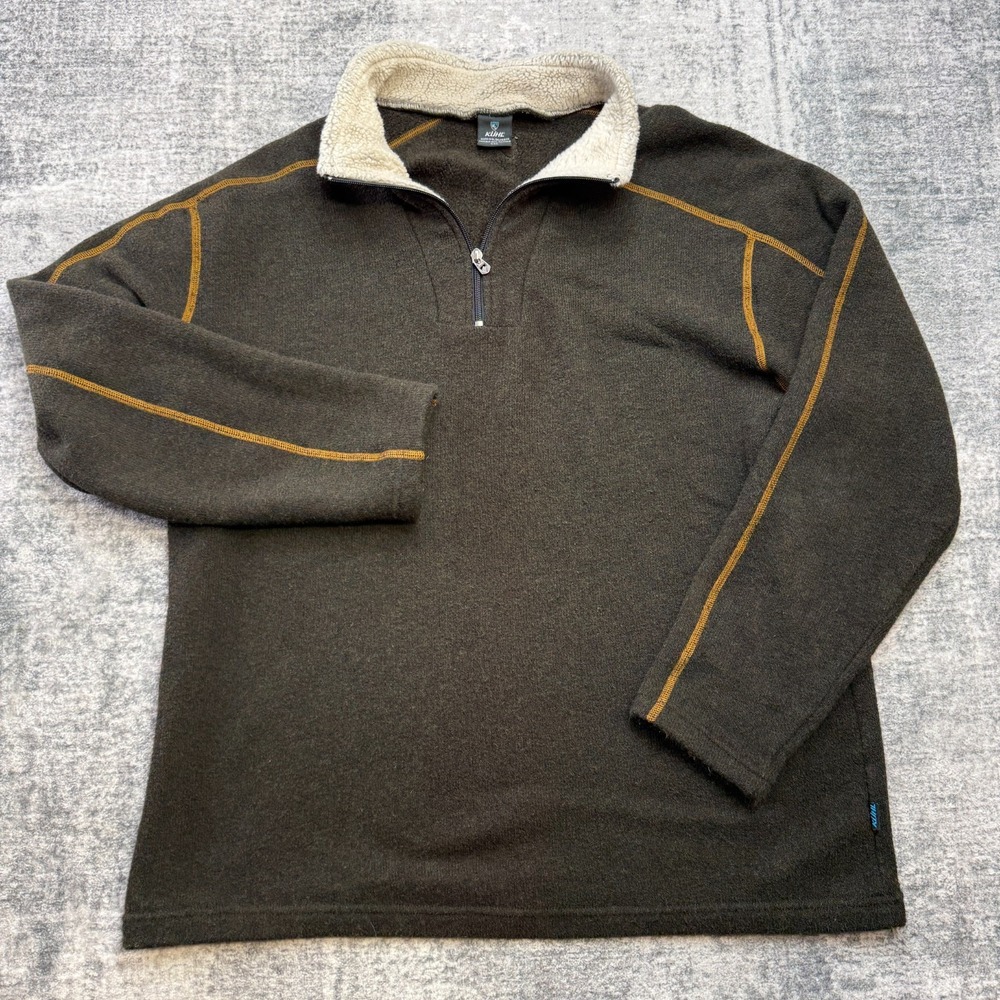 Kuhl Alfpaca Sweater Mens 2XL Brown Knit Fleece 1/4 Zip Pullover Hiking Outdoors
